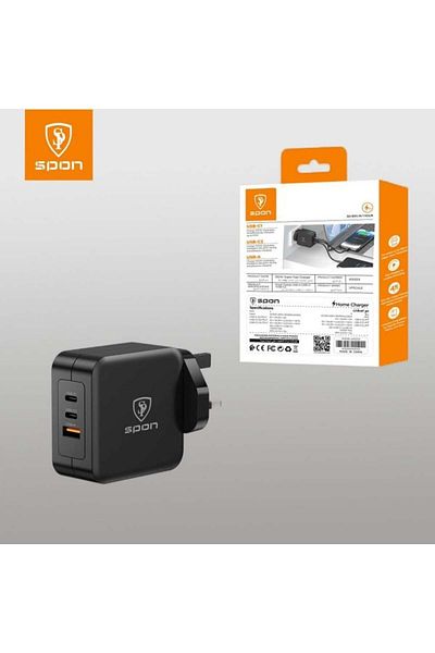 Spon شاحن جداري عالمي 100 واط (2 منفذ تايب سي + USB+ منفذ ايفون)