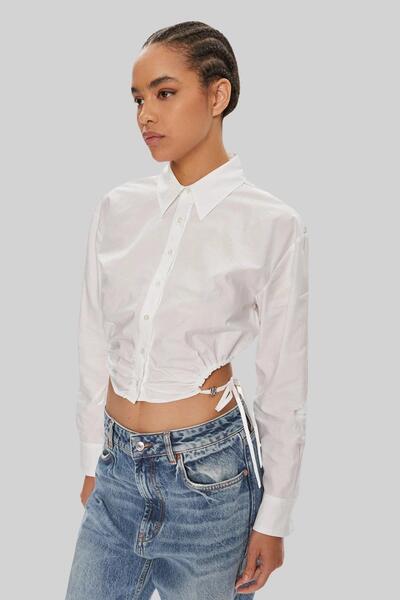 HUGO Kadın Slim Fit Kesikli Kısa Gömlek Beyaz 100