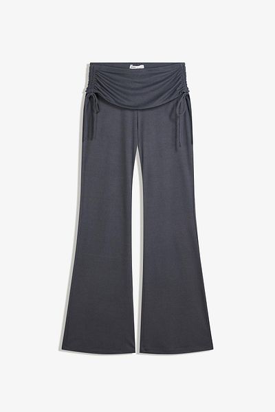 Bershka Soft modal blend flared trousers with gathered bow