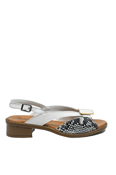 Anna Women's Sandals Viotti, White with Snake Pattern, Leather