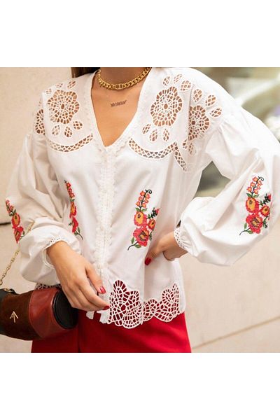 Lavanta Tekstil Cămașă cu detaliu de broderie cu flori și flori