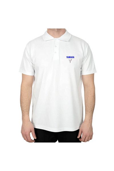 Z zepplin Tricou alb cu guler polo albastru cu logo Yamha MT07