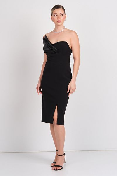 Dans Women's Strapless Slit Midi Evening Dress 1864 Black