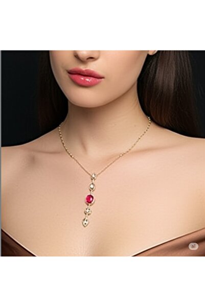 FAMEMUS ACCESSORY قلادة طويلة من العقيق الأحمر والكريستال