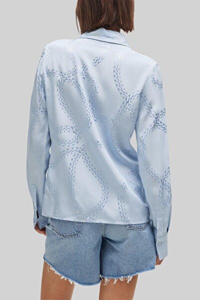 HUGO Kadın Klasik Yakalı Zincir Desenli Saten Gömlek Çok Renkli