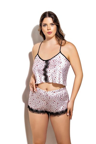 WİYONA Women's Powder Plus Size Printed Satin Shorts Set Nightdress