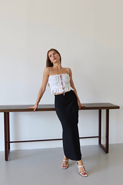 Patreon Λινό φούστα με φιόγκο - ΜΑΥΡΟ