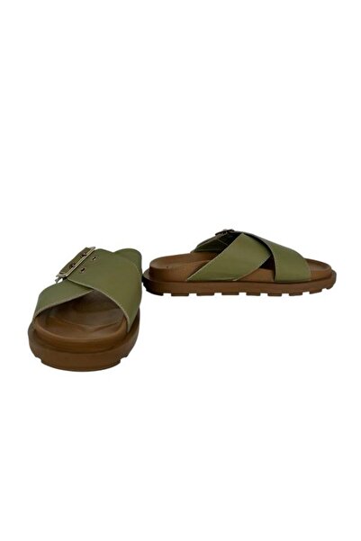 KEMAL TANCA 862 M-701 Women's Khaki Leather Slippers