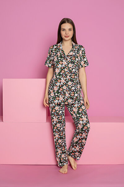 rindahomewear Set de pijamale cu nasturi Milan pentru femei, cu modele florale