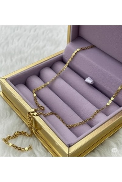 FAMEMUS ACCESSORY Glitter Discs Gold Color Chain Necklace (45cm)