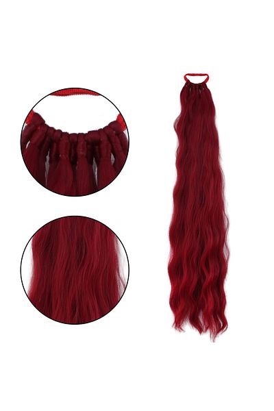 Mina Peruk Rubber Buckle Ponytail Water Wave - Red