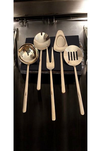 LeesHome طقم تقديم مغرفة صلصة 5 قطع ذهبي ذهبي 1الجودة (التيتانيوم)