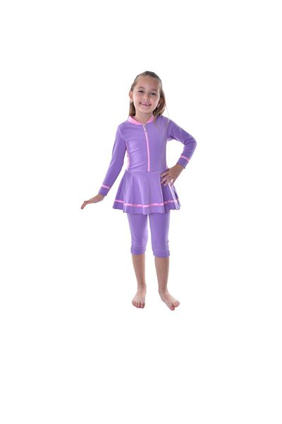 Rs Ramuni Girl's Long Sleeve Dress Swimsuit Lilac