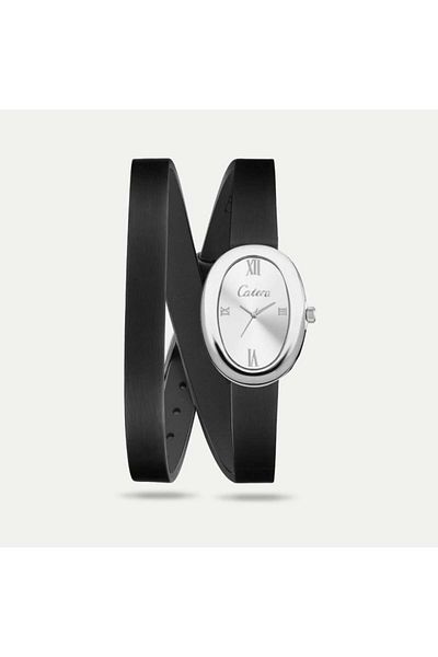 catera Caterra Women's Watch with Black Leather Strap and Silver Frame