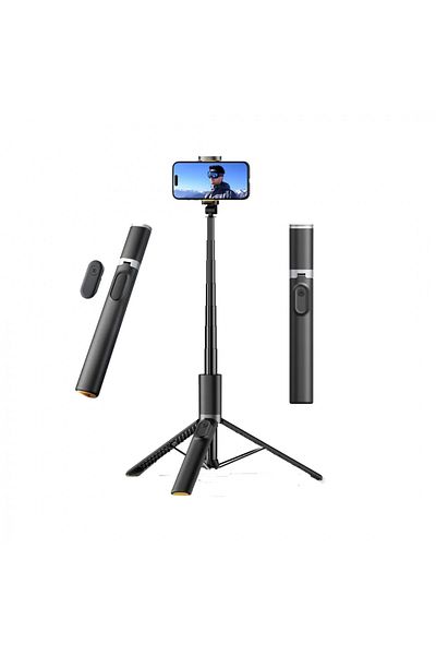 OEM Selfie stick wireless cu trepied, Bluetooth și telecomandă, culoare negru