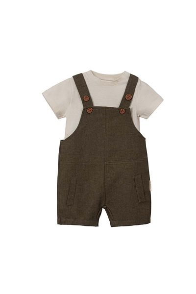 NECİXS BEBEE Tshirt Short Salopet Set Khaki