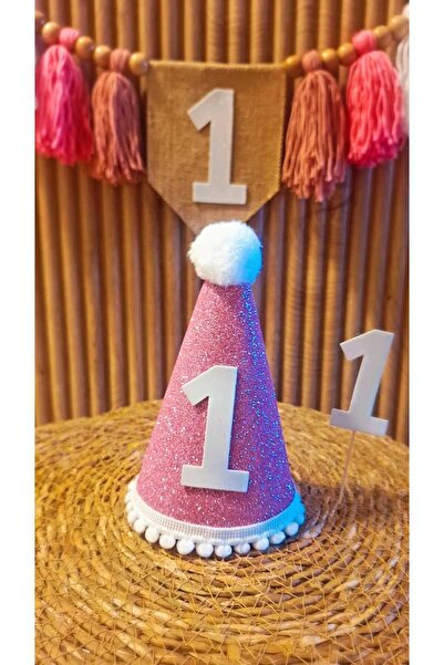 asöy 1 Year Old Hat High Chair Wall Pennant Pink One 1 Year Old Party Set of 3 Pennants
