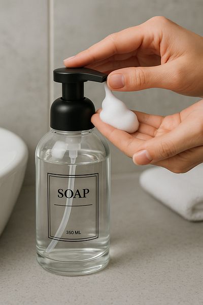 Kitchen Life Glass Soap Dispenser with Foam Pump – Transparent Glass Liquid Soap Dispenser with Foam Dispensing - 350 ml