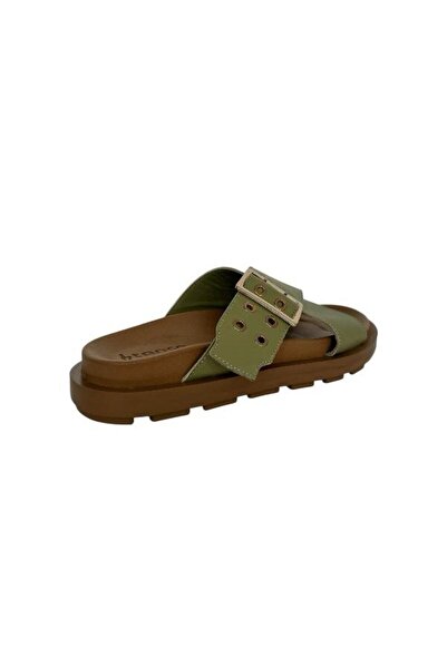 KEMAL TANCA 862 M-701 Women's Khaki Leather Slippers