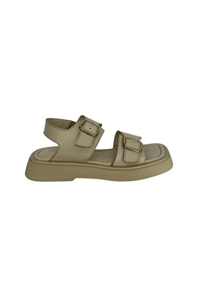 KEMAL TANCA 862 M-141-1 Women's Khaki Leather Sandals