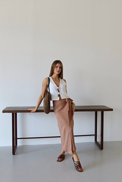 Patreon Льняна спідниця з бантиком - КОФЕ