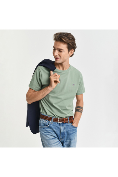 Gant Erkek Yeşil Slim Fit Bisiklet Yaka T-Shirt
