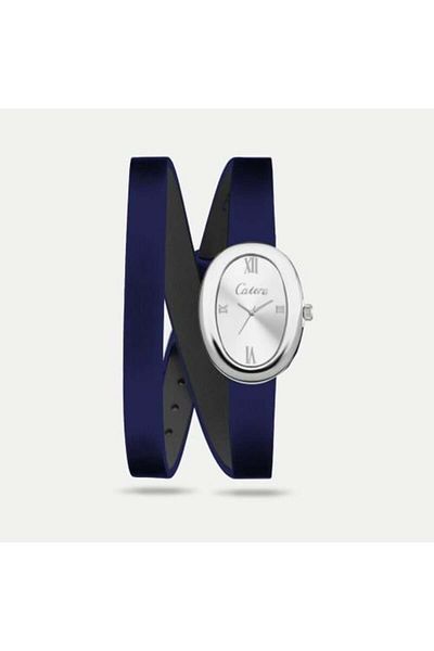catera Caterra Women's Leather Watch, Navy Blue Strap, Silver Frame
