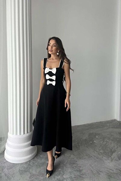 Lady Moss Rochie din dantelă cu decor negru cu fundă