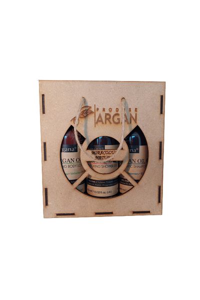 AZBANE -CASABLANCA - MAROC Set cadou rustic Lotiune Argana 400 ml, Sampon Argana 400 ml, Gel de dus Argana 400 ml