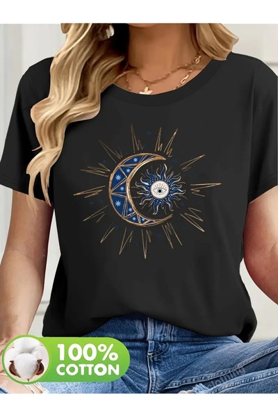 CLASİVA تي شيرت نسائي ذو تصميم عصري مطبوع عليه علم التنجيم الفانتازي للجنسين ...