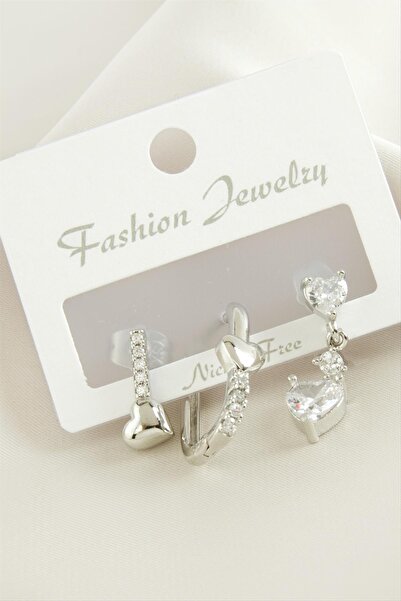 feryal 3 قطع أقراط على شكل قلب من حجر الزركون