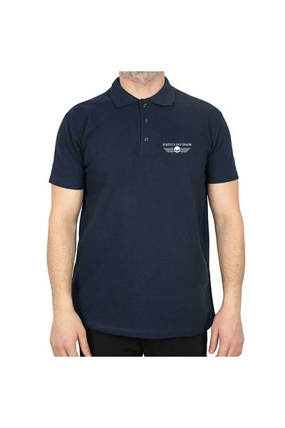 Z zepplin Harley Chopper Skull Polo Neck Navy Blue T-Shirt