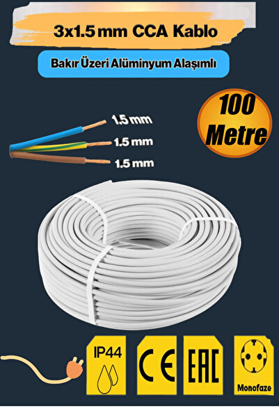 NUBLADO TTR CCA Çok Telli Elektrik Kablosu 3x1.5 mm 100 Metre Topraklı Bakır ...