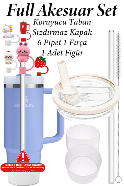 Stanley Tam Uyumlu 1.18 Model Termos Aksesuar Seti – Sızdırmaz Kapak, 6 Pipet...