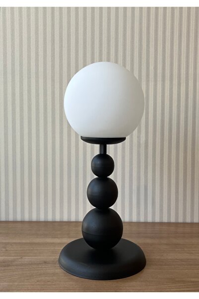 gaziantepavize Koza Siyah Kasa Pilli Abajur Beyaz Glop Camlı Aplik Lambader Masa Lambası - Özel Tasarım Lamba Dahil