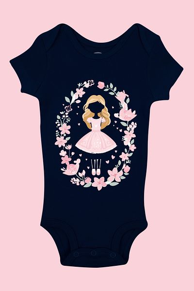 Mavipink Baby Cotton Pink Princess Dress Printed Short Sleeve Bodysuit