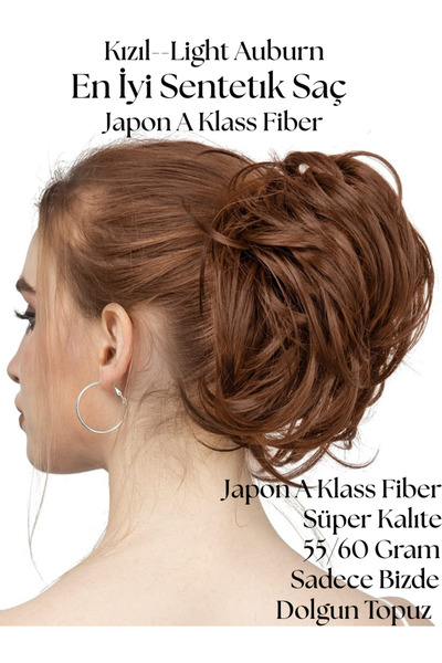 YARAT Toka Lastikli Kızıl Saçlı Süper Kalite Dolgun Topuz Peruk Postiş At Kuyruğu