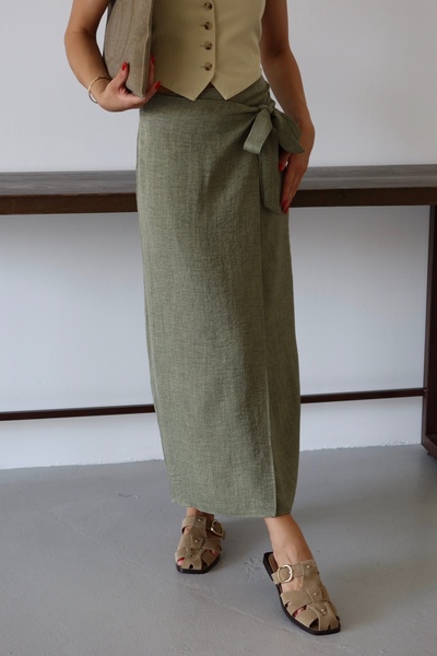 Patreon Λινό Φούστα με Φιόγκο - ΧΑΚΙ