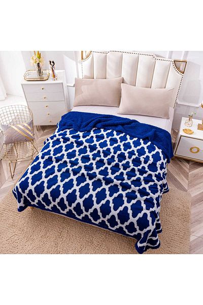 trendyhome Cocolino Blanket with Fur, 200x230 cm, Modern, Navy Blue-White, PT24016