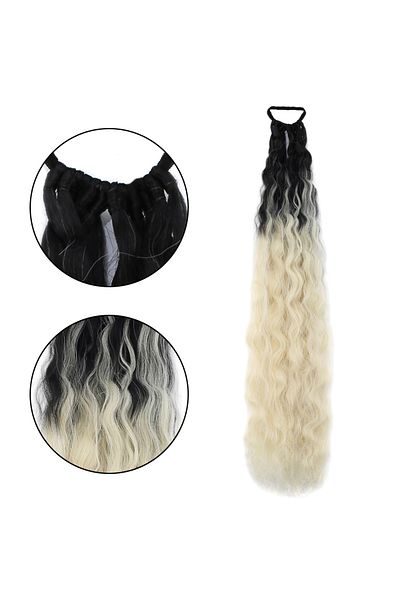 Mina Peruk Rubber Buckle Ponytail Fluffy Afro Wavy - Black / Platinum Ombre