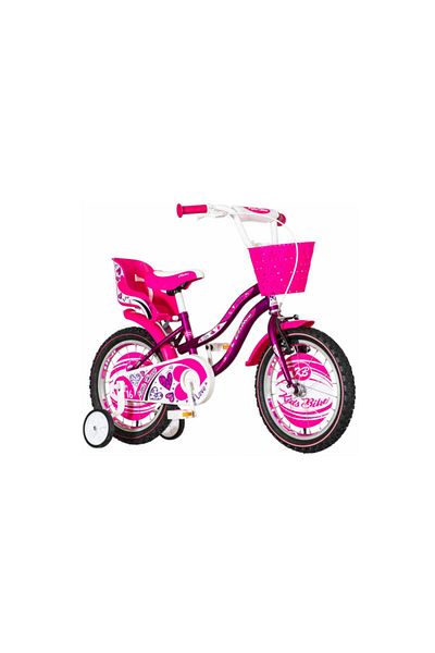 Visitor Bicicletă de 12 inch, roți de antrenament, coș frontal, scaun pentru păpuși, cadru din oțel de 7 inch, inimă mică