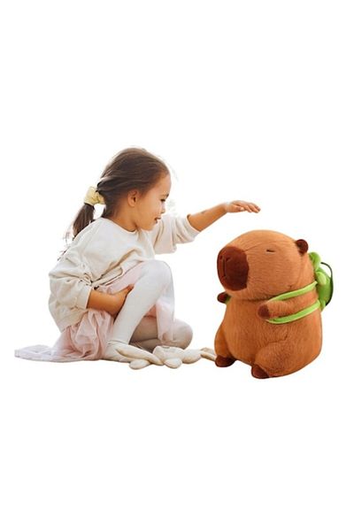 Impact Vision Plush Capybara Toy with Detachable Turtle-Shaped Backpack, 30 cm, Brown, Impact Vision®