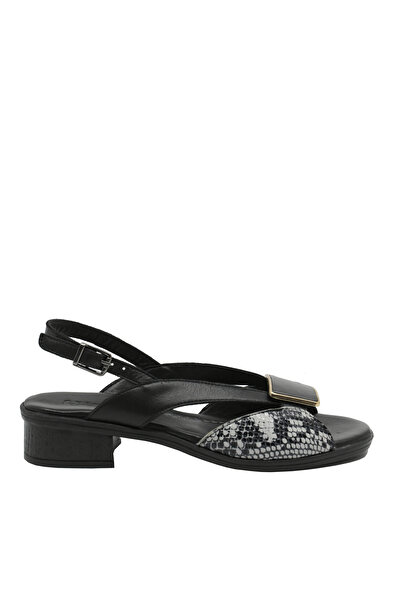 Anna Women's Sandals Viotti Black with Snake Pattern, Genuine Leather