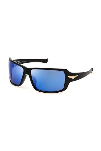 Police Men's Sunglasses SPLN37-650Z42, Blue Mirror Lenses Ø65mm, UV400, Black Acetate Frame, Includ