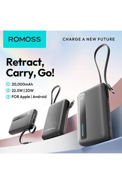 Romoss Power Bank 20000mAh, PD22.5W Fast Charging, 4 Outputs, for iPhone 12-16