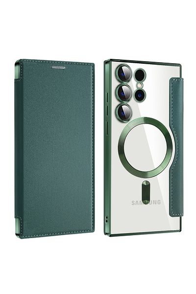SKYDDAR INNOVATION Case for Samsung Galaxy S23 Ultra, SmartMag Book, Magsafe, RFiD, Card Holder, sticker set, Green