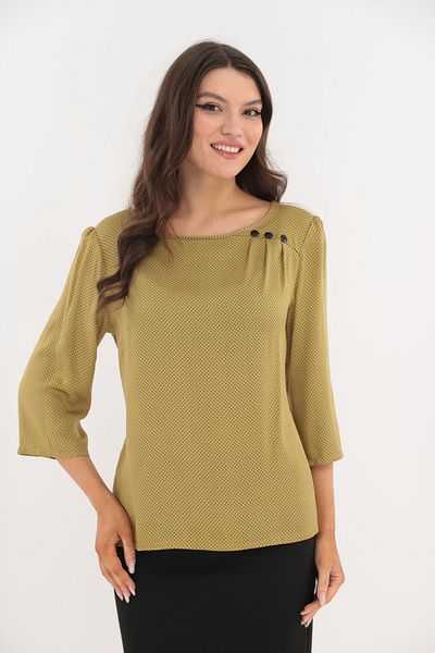 Vanessa Line RO Mustard viscose blouse with polka dots and asymmetrical pleats