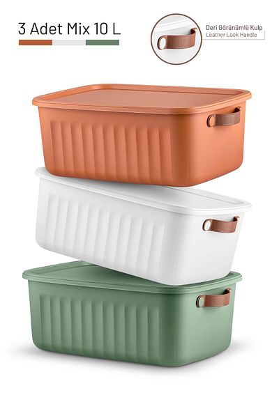 Bayev 3 Pieces 10 Lt Boxsis Mix Color Multi-Purpose Box with Lid - Closet Organizer - Hobby Box
