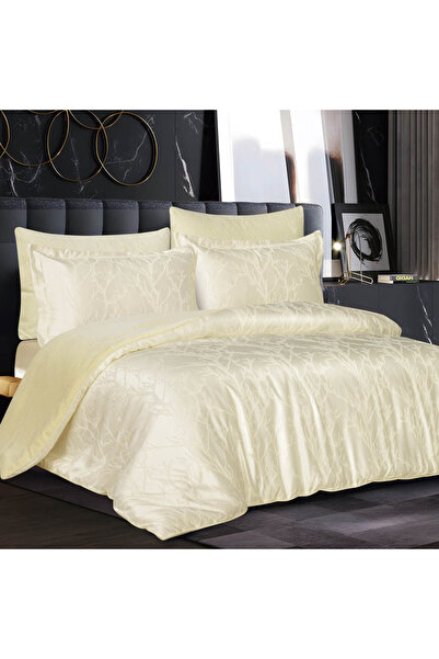 Alhabib bedding Luxury winter Lino bedspread, queen size, 200x150 cm, cream jacquard velvet, 4 pieces