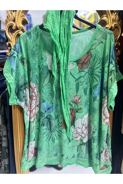 Butik Ayseba Italian Blouse Tie Dye Pattern Sequin Detailed Blouse with Shawl